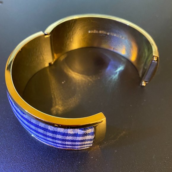 Kate Spade Blue And White Plaid Priint Hinged Bangle Bracelet - Picture 2 of 5